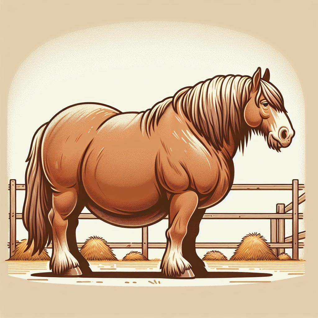 a cartoon image of a clearly overweight horse in need of dietary assistance