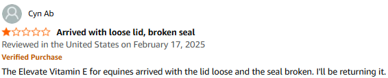 one of the 1% of negative reviews. This reviewer had the misfortune to have the product arrive open 