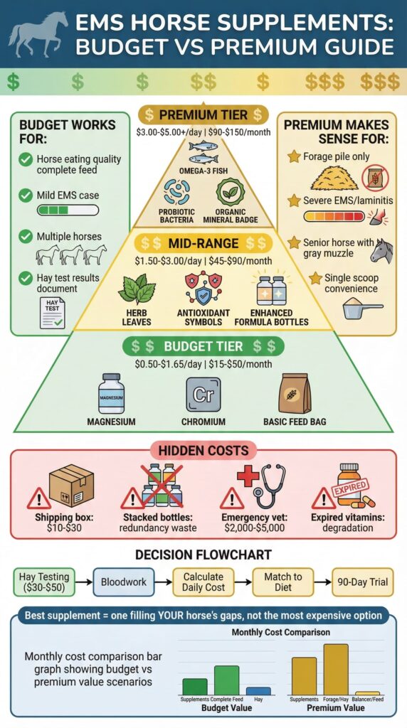infographic comparing budget and premium ems horse supplements