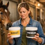 Horse owner doing an EMS supplements comparison budget vs premium for metabolic support